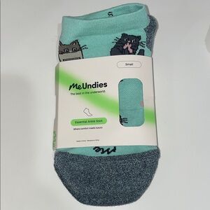 MeUndies Cat Print Ankle Socks - Teal and Gray